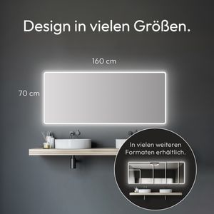 Badezimmerspiegel mit Beleuchtung TALOS Moon LED Badspiegel 160x70 cm - feuchtwassergeeignet durch Aluminiumrahmen - Licht-Farbe Neutralweiß