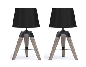 2x Tischlampe Nachttischlampe Design Tischleuchte Tripod Stehlampe Standleuchte für Schlafzimmer Schwarz