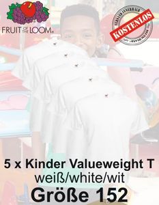 5er Pack Fruit of the Loom Kinder T Shirt Valueweight T 104 116 128 140 152 164 152