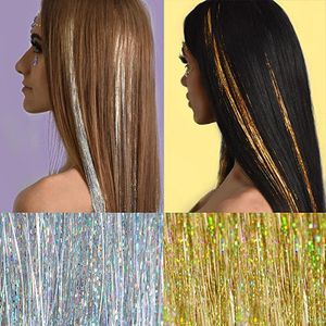 12 Stück Glitzer Haarsträhnen, Silber Gold Haarsträhnen Kinder, Clip In Extensions, Haarverlängerung, Haarlametta, Haarextension, 50cm
