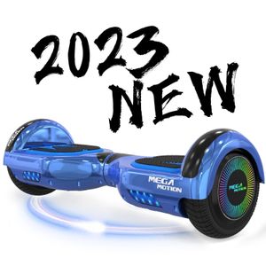 MEGA MOTION Hoverboard,Elektro Scooter 6,5 LED E-Balance Scooter mit Motorbeleuchtung E-Skateboard Elektroroller Bluetooth LED chrome blau