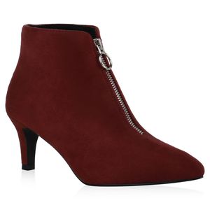 Mytrendshoe Damen Ankle Boots Stiefeletten Stiletto Zipper Schuhe 835945, Farbe: Burgund Velours, Größe: 39