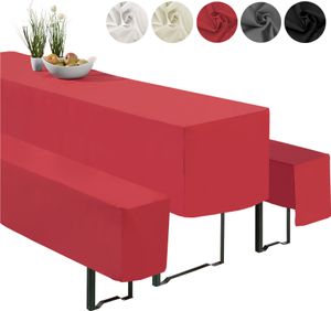 heimtexland ® Kryty sada 3-dílný pivní stan set 1x kryt stolu pivní stůl 2x kryt lavice pivní lavice stolní dekorace typ860 červená 50x220 cm