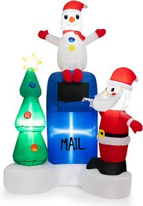 COSTWAY 185 cm Aufblasbare Weihnachtsdekoration, beleuchtete Briefkasten Weihnachtsmann Schneemann Weihnachtsbaum Dekoration mit integrierten LED-Lichtern, Weihnachtsdeko für drinnen und draußen