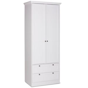 Homestyle4u 2121, Kleiderschrank Weiß Garderobe Holz Schrank Massiv 2 Türen Garderobenschrank Mehrzweckschrank