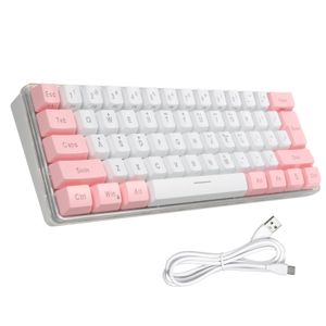 K60 61-Tasten-Gaming-Tastatur, RGB-Hintergrundbeleuchtungseffekt | Zweifarbige ABS-Spritzguss-Tastenkappen | Abnehmbarer Typ-C, Weiß und Rosa