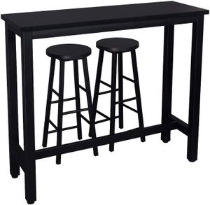 WOLTU BT17sz+BH130sz-2 1x barový stôl + 2x barové stoličky Bistro stôl Barový stôl Jedálenský stôl, kovový rám, MDF, čierny, 120x40x100cm(ŠxHxV)