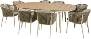 AXI Chay Gartenset mit 8 Stühlen in Beige für 8 Personen | Sitzgruppe / Gartenmöbel aus Polywood in Holzoptik, Stühle mit beigen Polyesterpolstern |