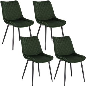 WOLTU 4er-Set Esszimmerstühle Küchenstuhl Polsterstuhl mit Rückenlehne, Sitzfläche aus Samt, Metallbeine, Dunkelgrün