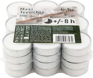 Hofer Teelichter Maxi tealight - In Metallhülsen - Bis zu 8h Brenndauer - Durchmesser 57 mm - Weiß - 36 Stück Set Kerze