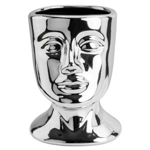 Keramik Blumentopf Gesicht Kopf  Kakteen für Sukkulenten Kräuter Silber Blumenkübel H 17cm D 9 x 9,5cm Modern Vase Glasiert
