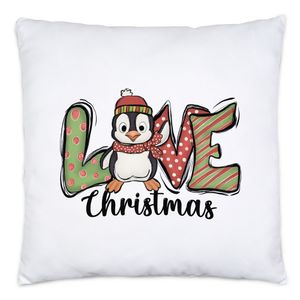 Love Christmas Kissen Inkl Füllung Geschenkidee Weihnachts-Fans Pinguin-Motiv für Weihnachten für Kinder Familie