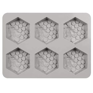 6 Hohlräume 3D Bee Honeycomb Seifenformen Sechseck Silikonformen für Honeycomb Cake Hochzeitsfeier Dekorieren - Grau