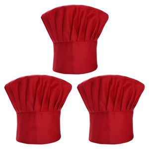 Kochmütze für Erwachsene, verstellbar, elastisch, Bäcker, Küche, Kochmütze, 3er-Set, rot