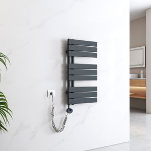 EMKE Handtuchtrockner Elektrisch Asymmetrie Badheizkörper mit Timing Thermostat Handtuchwärmer 762 x 400mm Anthrazit Handtuchhalter Heizkörper mit 400W Heizstab