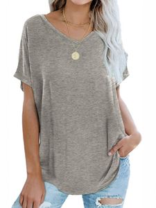 Damen T-Shirts Casual Tshirts Tunika Bluse Bohemian V-Ausschnitt Lässig Sommer Tops Grau,Größe S