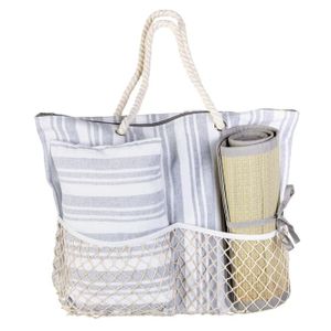 Strandtasche mit Strandmatte - grau/weiß - aus Textil - ca. 38 x 14 x 40 cm