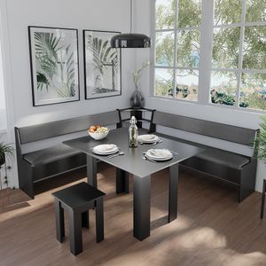 Livinity® Rímska rohová lavica do jedálne, 166,6 x 41,5 cm, čierna