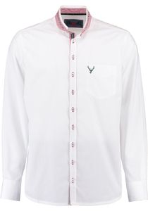 OS Trachten Herren Hemd Langarm Trachtenhemd mit Stehkragen Adito, Größe:41/42, Farbe:weiß