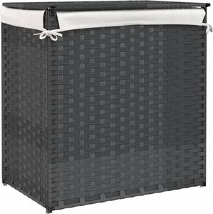 vidaXL Wäschekorb mit 2 Fächern Grau 53x35x57 cm Poly Rattan