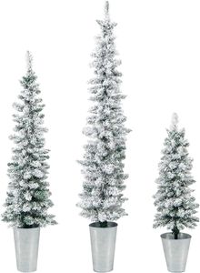 COSTWAY 3er Weihnachtsbaum Künstlich mit Schnee, 90+120+150cm, Tannenbaum Bleistift mit Sockel aus Metall, Kunstbaum Christbaum Weihnachten, für Zuhause Büro Geschäfte, Grün und Weiß