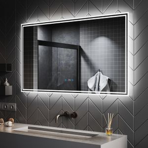 SONNI LED Taktile Schalter Badezimmerspiegel Farbtemperatur von weißem Positivlicht 700x1200mm Beschlagfrei Wandspiegel Mit Bluetooth-Funktion Mit Uhr und Temperaturanzeige