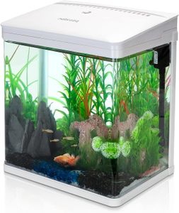Nobleza - Nano-Fischtank-Aquarium mit LED-Leuchten & Filtersystem, tropischeAquarien, 14 Liter, Weiß