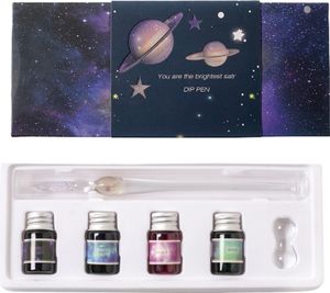 1Set Crystal Pen traumhaft glatt winden sich zartes Vintage -Glas -Dip -Stift für Kalligraphie-Rosa