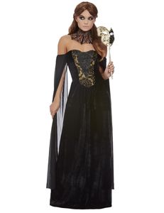 Gräfin-Gothic-Kostüm für Damen Halloween-Kostüm schwarz-gold