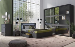 Schlafzimmer Komplett Finyo in Farbe Graphitgrau 5-teilig mit Bett 180 cm Schlafzimmer Komplett Finyo in Farbe Graphitgrau 5-teilig mit Bett 180 cm