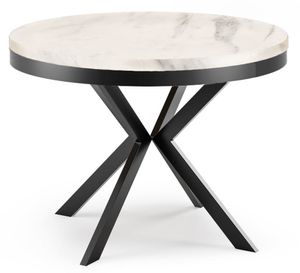 Runder Ausziehbarer Esstisch - Loft Style Tisch mit Metallbeinen - 100 bis 180 cm - Industrieller Quadratischer Tisch für Wohnzimmer - Kompakt - 100 cm - Weiß Marmor