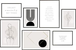 Hyggelig Home Premium Poster Set - 7 passende Bilder OHNE RAHMEN im stilvollen Set – 3 x DIN A3 + 4 x DIN A4 - Set Abstract