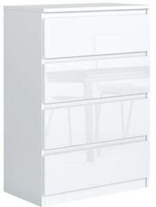 Kommode mit 4 Schubladen 70cm Sideboard Wohnzimmer Schlafzimmer Möbel Highboard Mehrzweckschrank Schrank | Hochglanz Weiß
