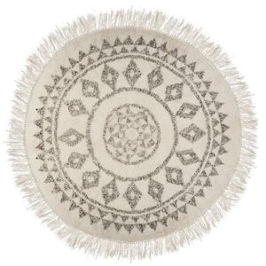 Kulatý koberec, etnické vzory s třásněmi, bavlněný,  O 120 cm, bežový