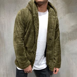 Herren Winter Warm Faux Fur Flauschige Jacke Langarm Kapuzenmantel Plüsch Oberbekleidung,Farbe: Armeegrün,Größe:L
