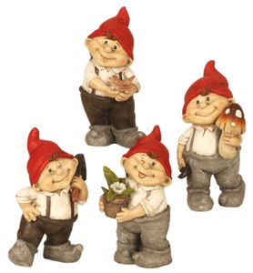 4 lustige Zwerge Gnome stehend 22 cm Gartenzwerg Gartenfiguren