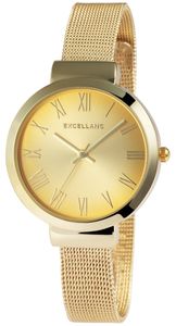 Excellanc Design Damen Armband Uhr Gold Analog Metall Meshband Römisch Mode