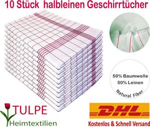 Rot Geschirrtücher Halbleinen 10er Set , 50x70 cm , Küchentücher , Trockentuch , Glastuch , Geschirrtuch , rot - kariert Rot Geschirrtücher Halbleinen 10er Set , 50x70 cm , Küchentücher , Trockentuch , Glastuch , Geschirrtuch , rot - kariert