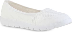 VAN HILL Damen Sportliche Ballerinas Bequeme Strick Profil-Sohle Schuhe 841603, Farbe: Weiß, Größe: 37