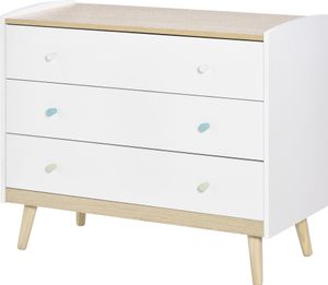 HOMCOM Kinderkommode mit 3 Schubladen, Hilfskommode mit Holzbeinen, Aufbewahrung von Spielzeug, Kleidung, Büchern für das Kinderzimmer, 90 x 40 x 75,2 cm, Weiß