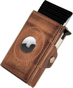 Fa.Volmer ® Herren Ledergeldbörse aus echtem Leder | Hochformat | Air Tag | RFID-Schutz | Karten-Etui | mit Schein- und Münzfach | Modell: Madrid | Antique Brown