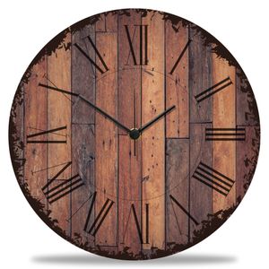 GRAVURZEILE Wanduhr aus Holz Vintage Dielen - Geräuscharm kein Ticken - 30 cm Ø - Design Wanduhren für Wohnzimmer Schlafzimmer & Küche