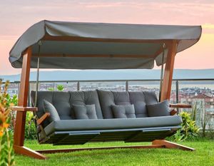 Casa Padrino Luxus Hollywood Schaukel Anthrazitgrau / Braun - Moderne Wetterfeste Garten Schaukel mit Sonnendach - Garten Terrassen Hotel Möbel - Luxus Qualität