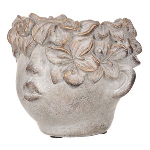 Blumenkübel aus Beton, Kopfform, Farbe eine Blume Kupfer. BMO3572 FLECHTEN