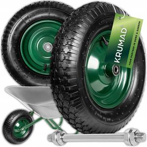 KRUMAD Schubkarrenrad mit Achse 200 kg 4.80/4.00-8 39 cm Metall Ersatzrad für Schubkarre Schubkarrenzubehör