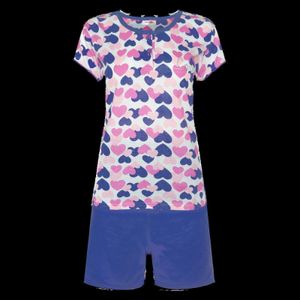 Damen Pyjama-Set 2 Teilig Shirt Short mit Herz Blau M/38