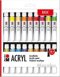 Marabu Acrylfarben-Set 18 x 12 ml farbig sortiert