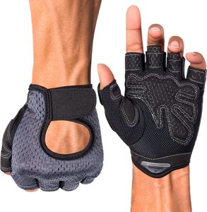 Fitness Handschuhe Halbfinger, Gewichtheben, Kraftsport, fester Halt, atmungsaktiv, vollständiger Handflächenschutz, hoher Tragekomfort, (Grau S)