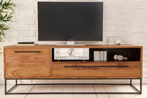 Massives TV-Lowboard STRAIGHT 165cm Akazienholz natur schwarz Industrial Stil Fernsehschrank TV-Regal