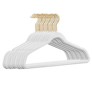 25 Stück hochwertige Samt Kleiderbügel in der Farbe Weiß mit Gold Look Haken / Anti-Rutsch / von StickandShine